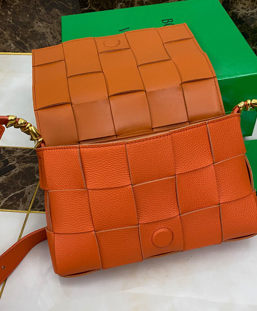 Bottega Veneta Cassette Intreccio Leather Cross Body Bag Orange